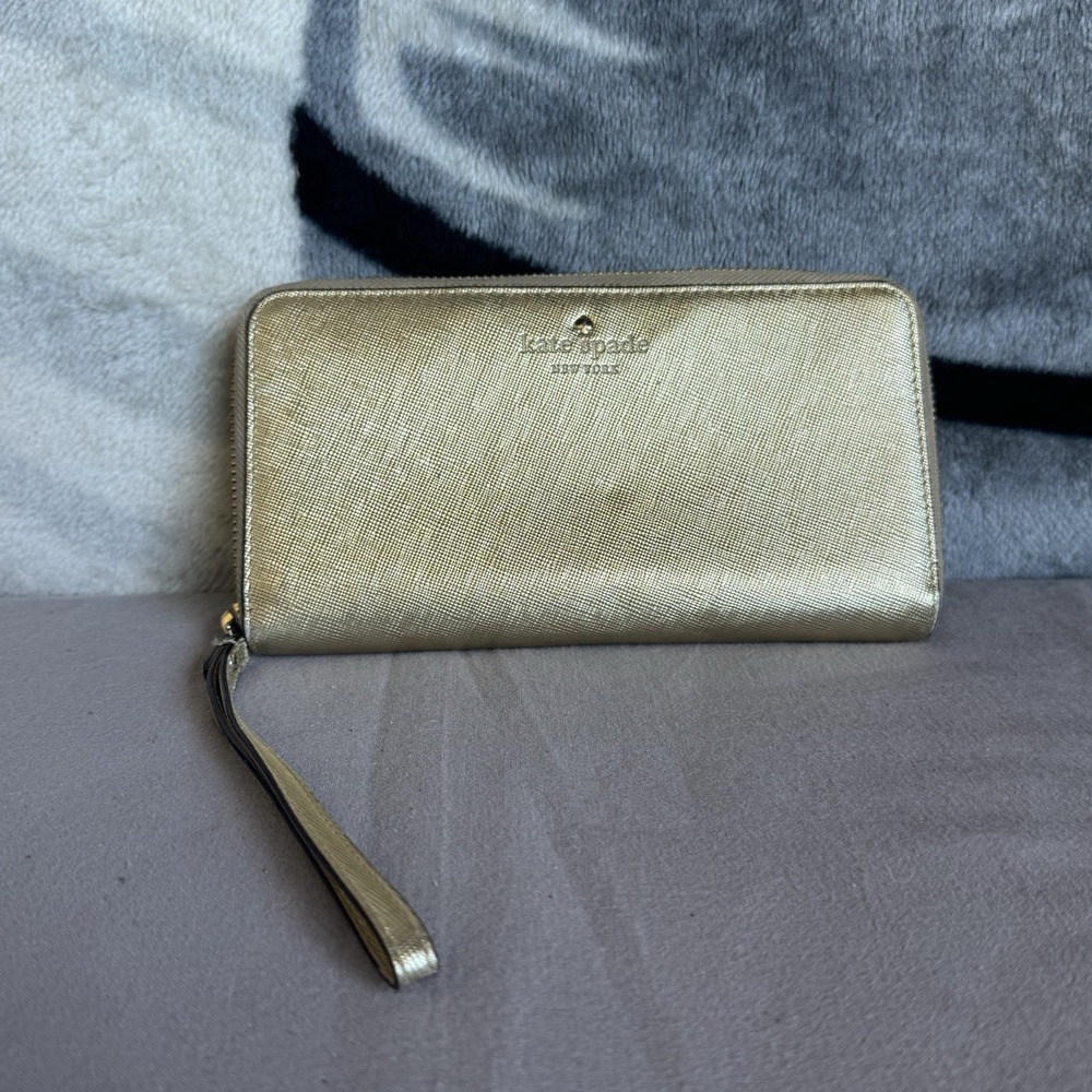 kate spade Metallic Gold Zip Around Wristlet Wallet